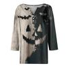 Women's Fashion Button-Up V-Neck Three-Quarter Sleeve Halloween Print Top