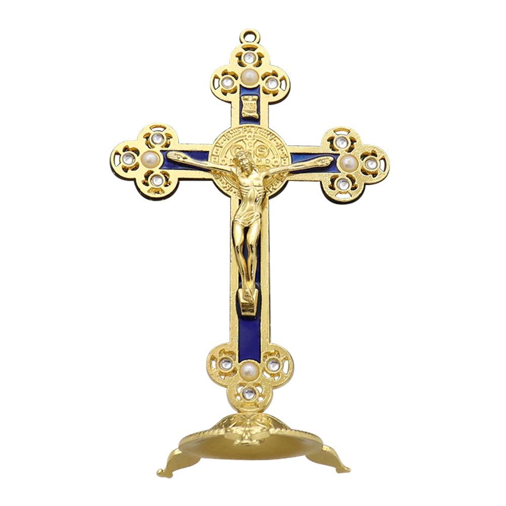 Golden Cross Ornaments Double-sided Tape Metal Statues Creative Handicrafts Oil Droped Colors Car Ornaments Christ On The Stand