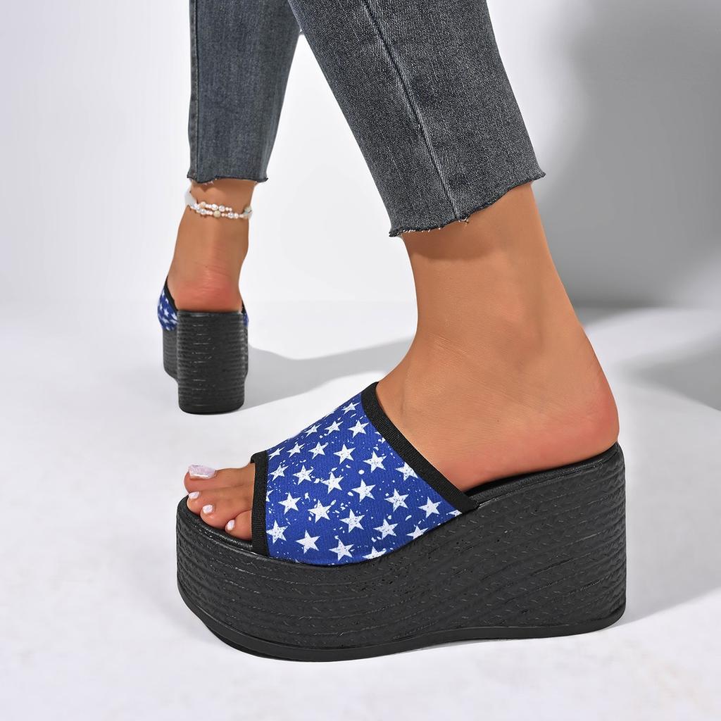 Large size women's one-word slope heel thick bottom fashion sandals women's drag fish mouth slippers