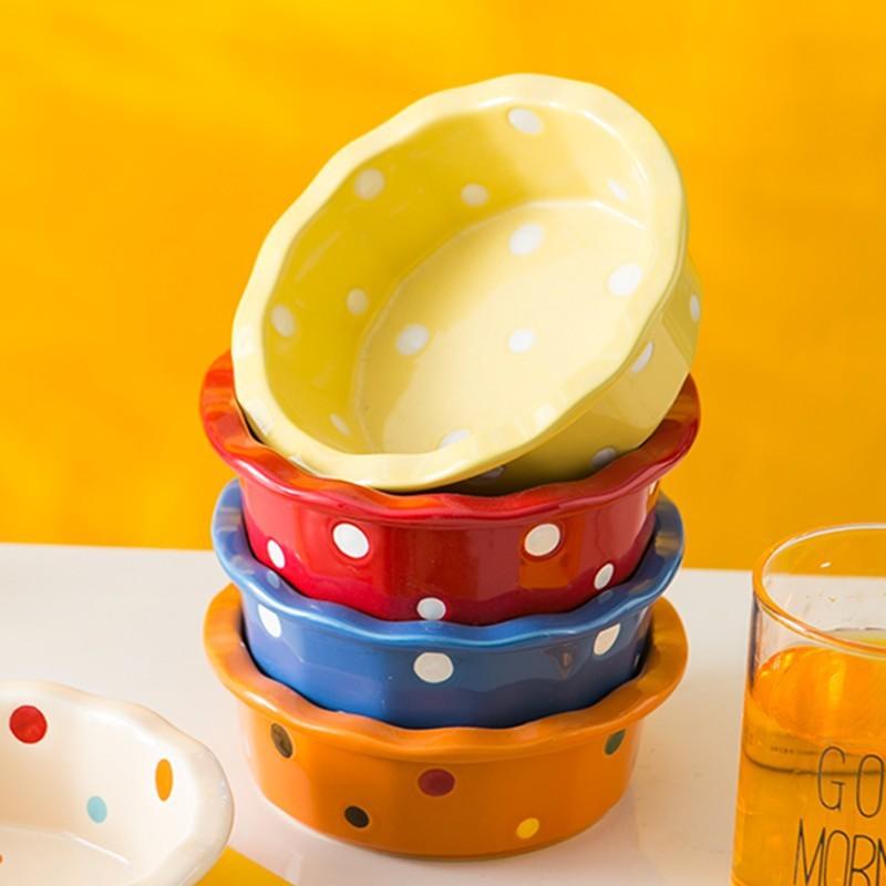 Pet Bowl Cute Ins Storm Dot Ceramic Bowl Dessert Breakfast Bowl Home Cat Dog Bowl Feeding Basin  Cat Caramics Supplies
