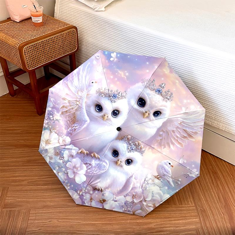 1 PC Automatic Folding Umbrella - Magical Snowy Owl Pattern, Portable & Foldable Design with 8 Ribs, Christmas Birthday Gifts
