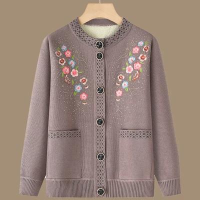 Women Fleece Velvet Knitted Cardigan Jacket Middle-Aged Elderly Mother Autumn Winter Thick Sweater Top Loose Warm Jacket