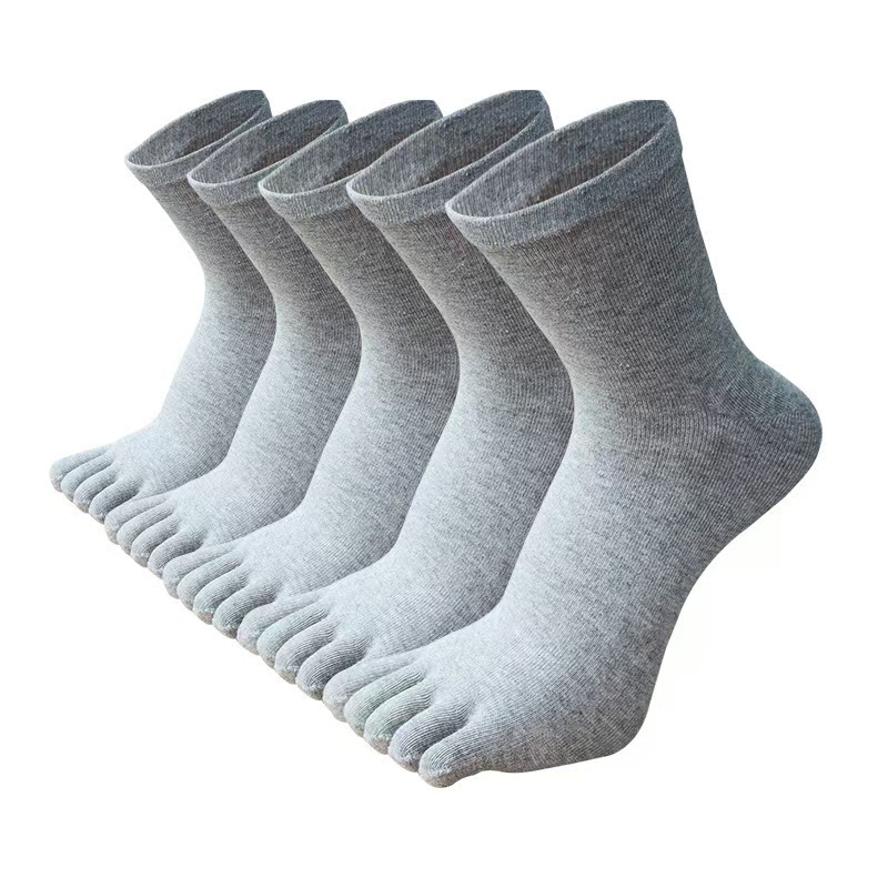 1 Pair Men's Four-Finger Socks Seasonal Mid-Calf Separated Toe Socks Sweat-Absorbing Breathable Solid Color Casual Cotton Socks