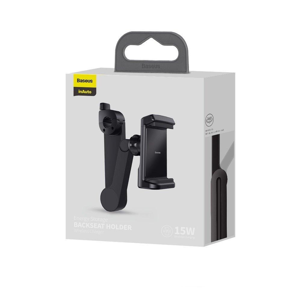 Baseus 15W Qi Wireless Charging Car Headrest Phone Mount - Black (Model WXHZ-01)