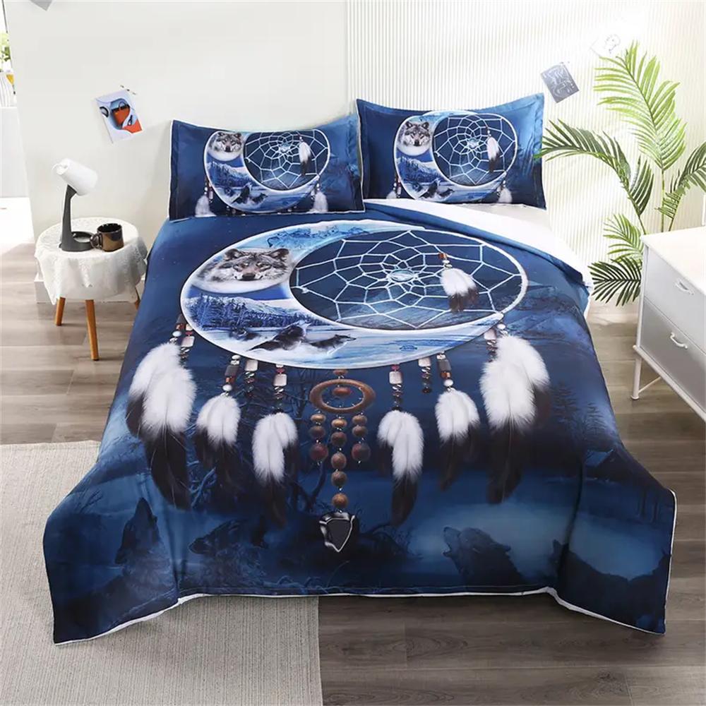 

3pcs Moon Wolf Printed Bedding Set Dreamcatcher National Style Guest Room Duvet Cover Set EU Single 135x200cm