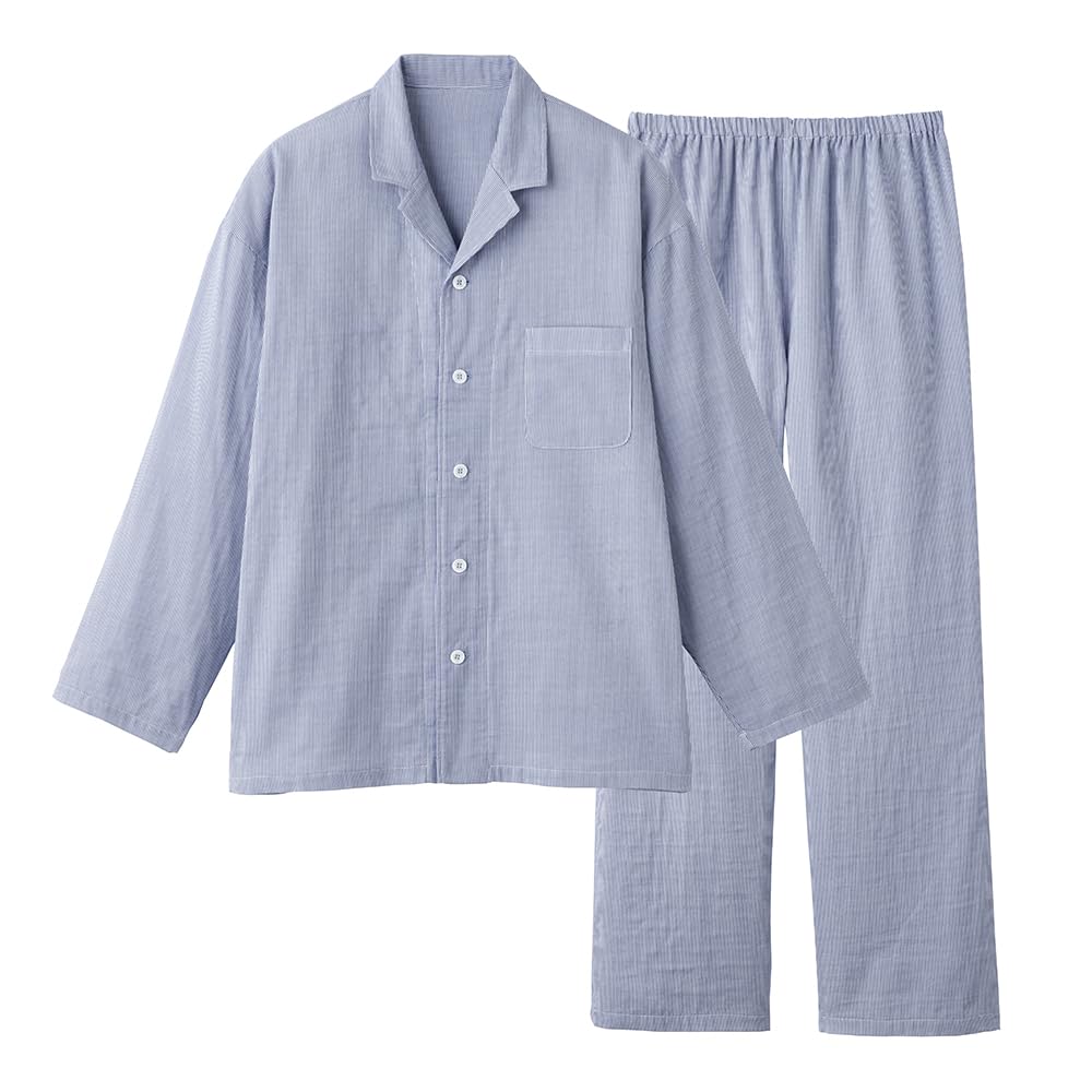 

Gunze Long Sleeve Double Wine Blue Pajamas, Acedron, Men s Pants, Gauze,