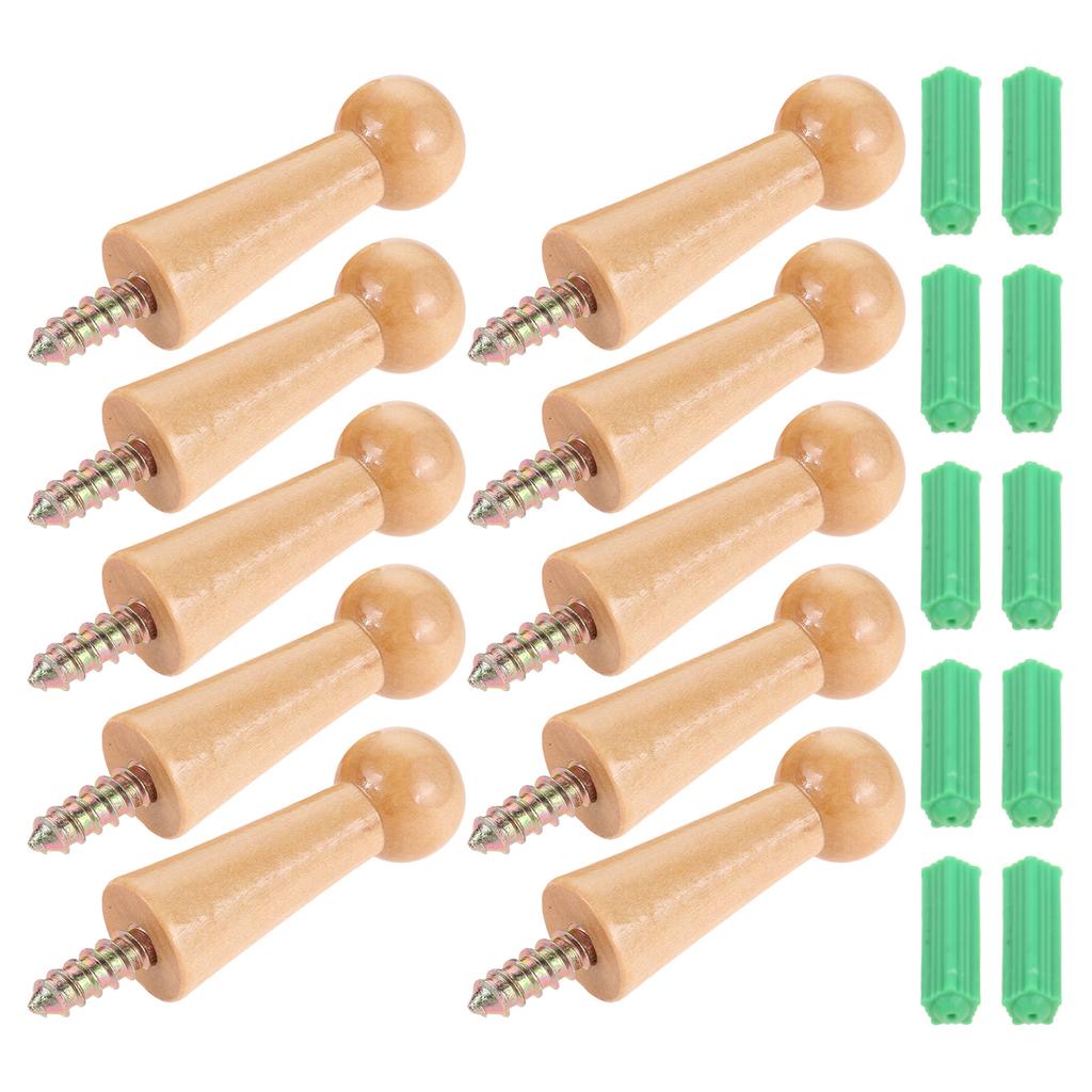 10Pc Screw-On Wooden Hook Home Wall Decor Coat Jacket Towel Mug Shaker Peg Hook +Screw Wall Mounted Door Bathroom Kitchen Hanger