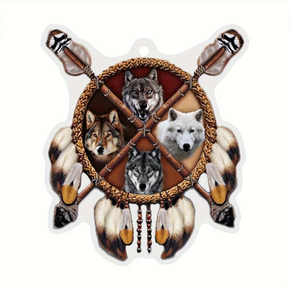 

Автомобильный амулет «Четыре волка» коренных американцев. 2D плоское зеркало заднего вида декоративный аксессуар. чистый