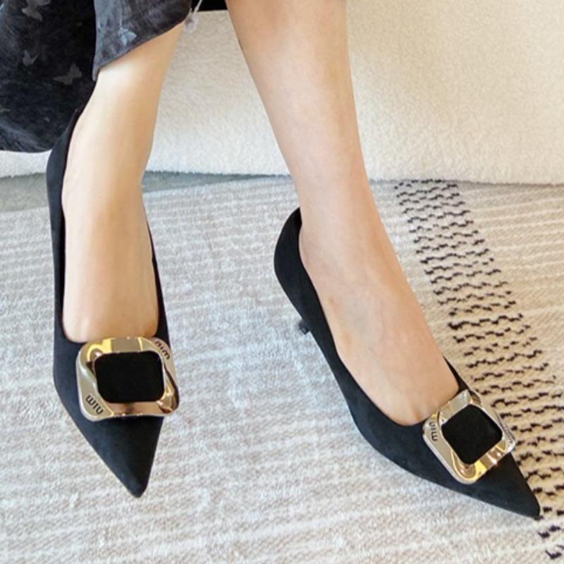 Retro Niche Pointed Leopard Print High Heels, 2025 New Square Buckle Thin Heels, Versatile Office Women's Shoes Chaussure Femme