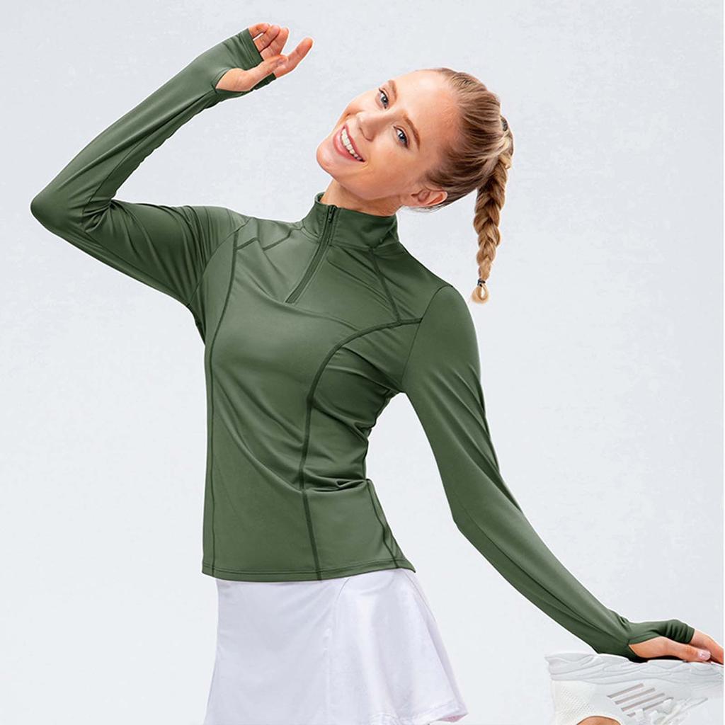 Women's Autumn And Winter Yoga Wear Long Sleeve Fitness Wear Running Training Sports Slim Half Zipper Top