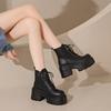 Fashion 2025 New 9cm Black Platform Women Motorcycle Ankle Boots Fashion Lace Up Shoes Autumn Winter Thick Heel Women's Short Booties