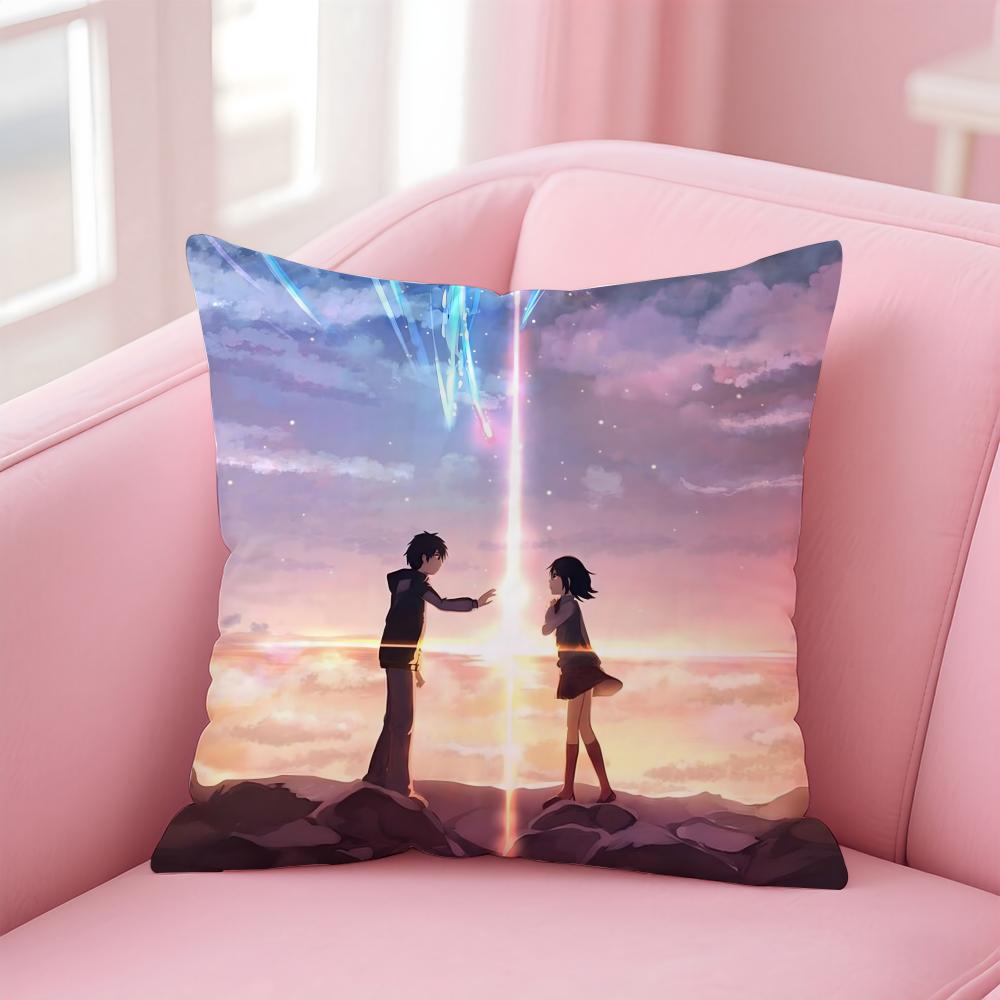 Romantic Anime Japanese Movie YYour Name Cushion Cover Pillow Case Soft Skin Friendly Fabric  Concealed Zipper