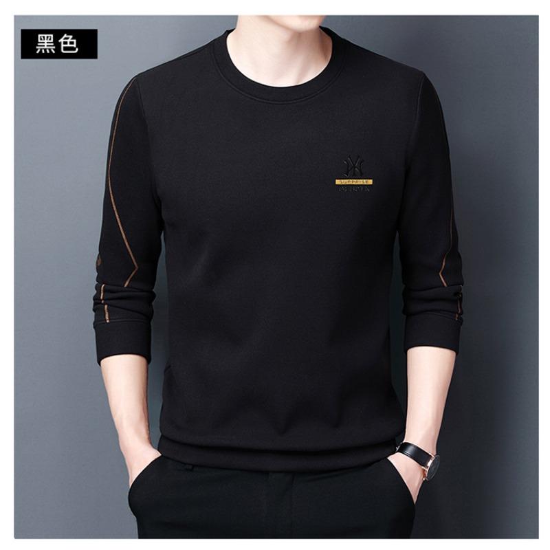 Double-sided German velvet T-shirt men s spring and autumn warm men s round neck pullover long-sleeved sweater men s thickened warm M чёрный