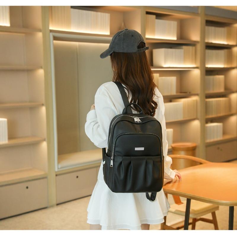 New simple backpack women's summer leisure women's backpack fashionable solid color pu women's commuter backpack