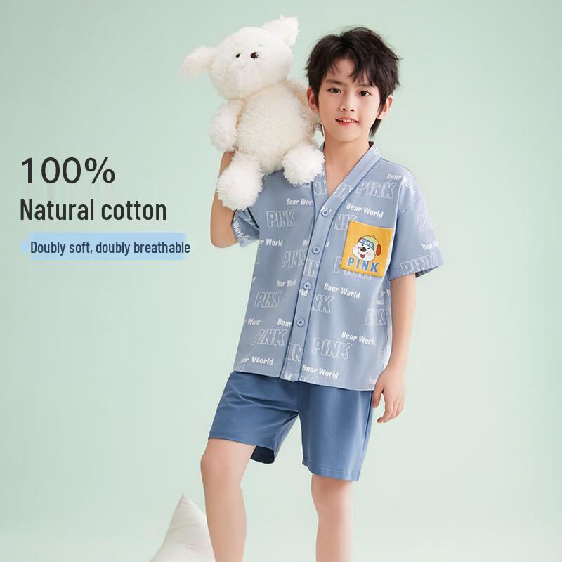 Fenteng Boys' Cartoon V-Neck Short Sleeve Home Wear Set