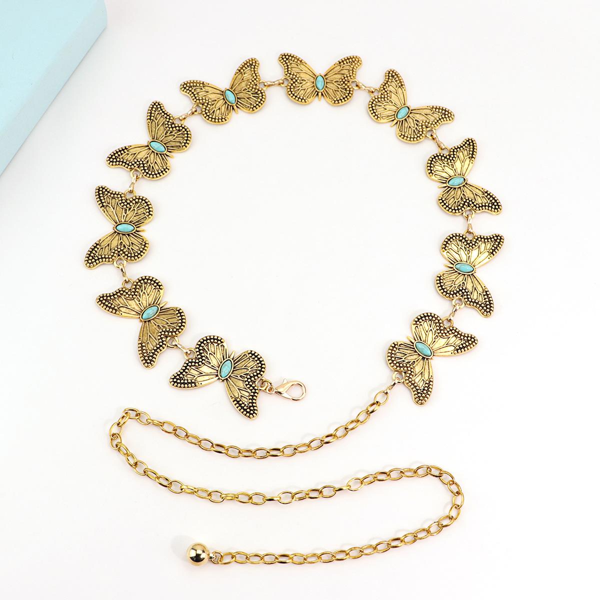Vintage Waist Chain Belt Butterflies Punk Y2K Dress Jeans Waistband for Women