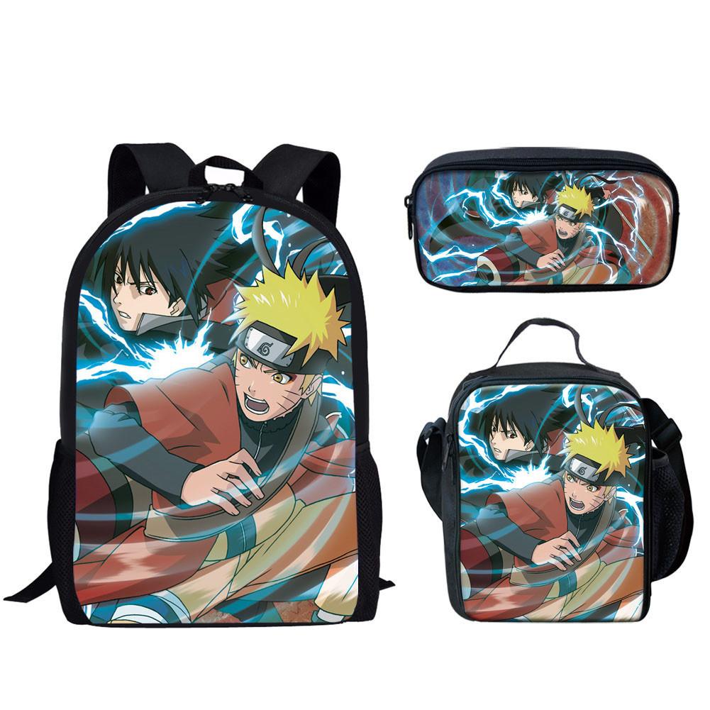 Naruto Printed Kids School Backpack Lunch Bag Pencil Case Set With Nylon Material For Children