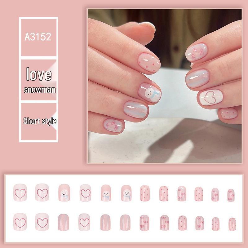 

Наклейки для ногтей Снеговик с сердечком - Милый дизайн с бантом в горошек, Один размер, Сладкий студенческий стиль