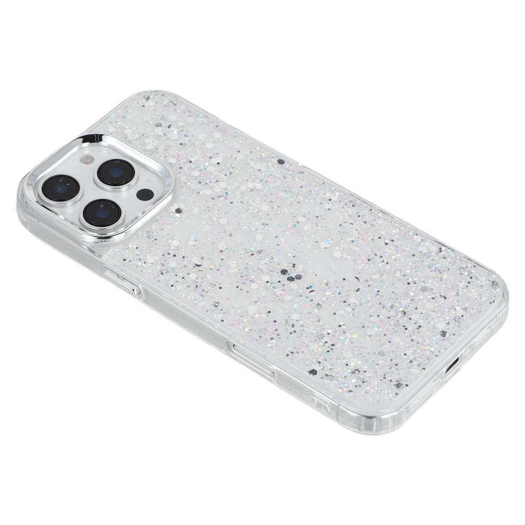 For iPhone 16 Pro Case Epoxy Design Electroplating Soft TPU Phone Back Cover Large Lens Cutout
