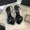 Sandals Summerbeautiful Rhinestone Flowerskirt-Matching Fairy Style Silver Ankle Strap Thin Heel High Heels