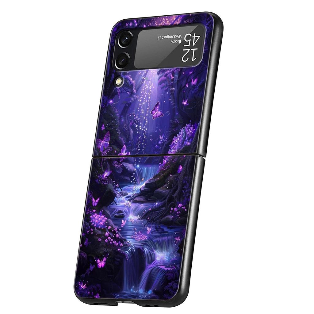 Art Purple Butterfly Hard PC Phone Case For Samsung Galaxy Z Flip 7 6 5 4 Black Cover For Galaxy Z Flip 3 Foldable Shell Fundas