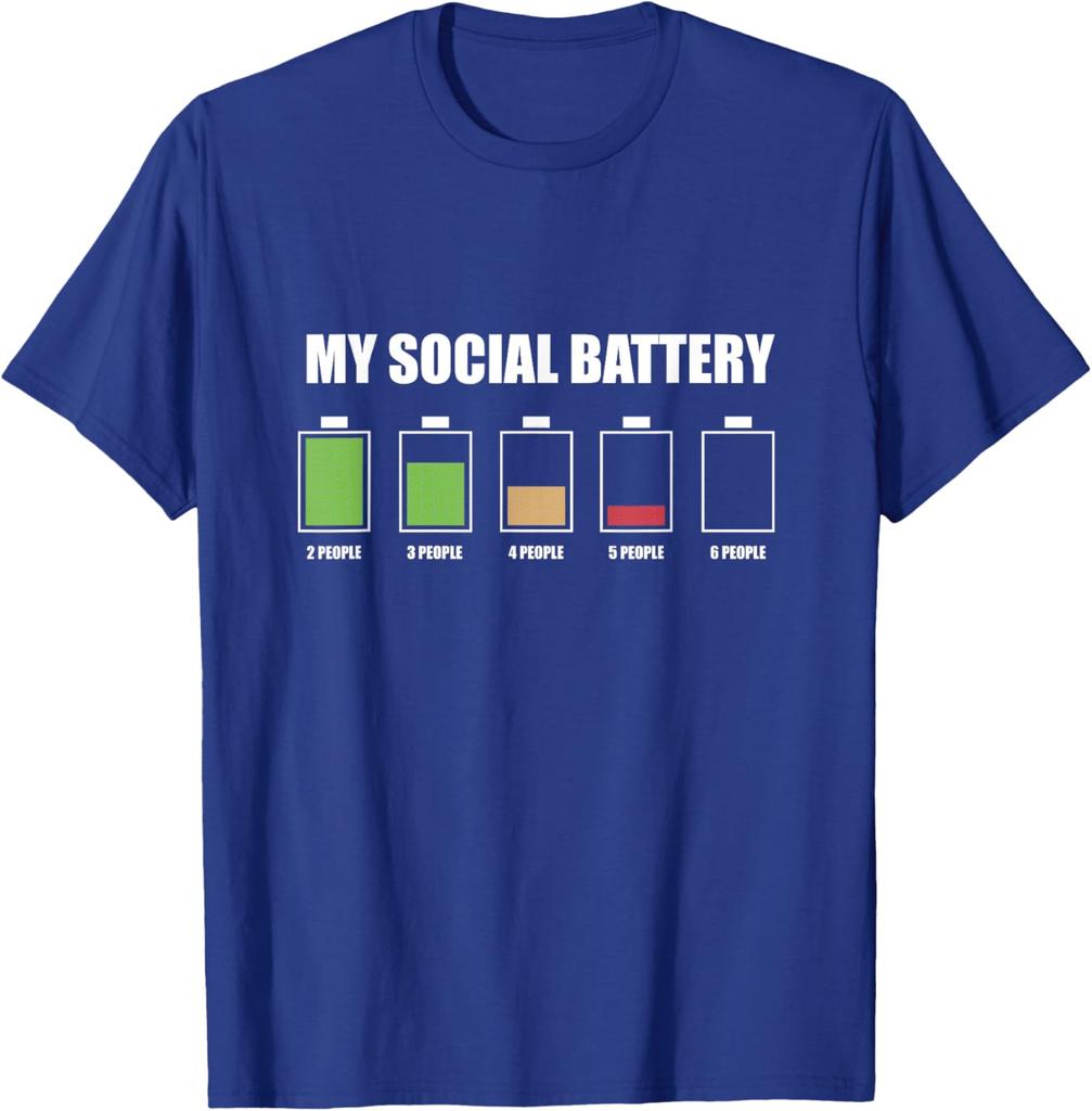 Moje sociální baterie Vtipné tričko s grafikou pro introverty Pánské ležérní bavlněné tričko s kulatým výstřihem a krátkým rukávem