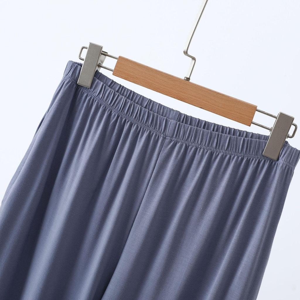 Pánský nadměrný modální pyžamový set - Dlouhý rukáv, Dlouhé kalhoty, s kapsami, Ležérní volný dvoudílný domácí oděv.