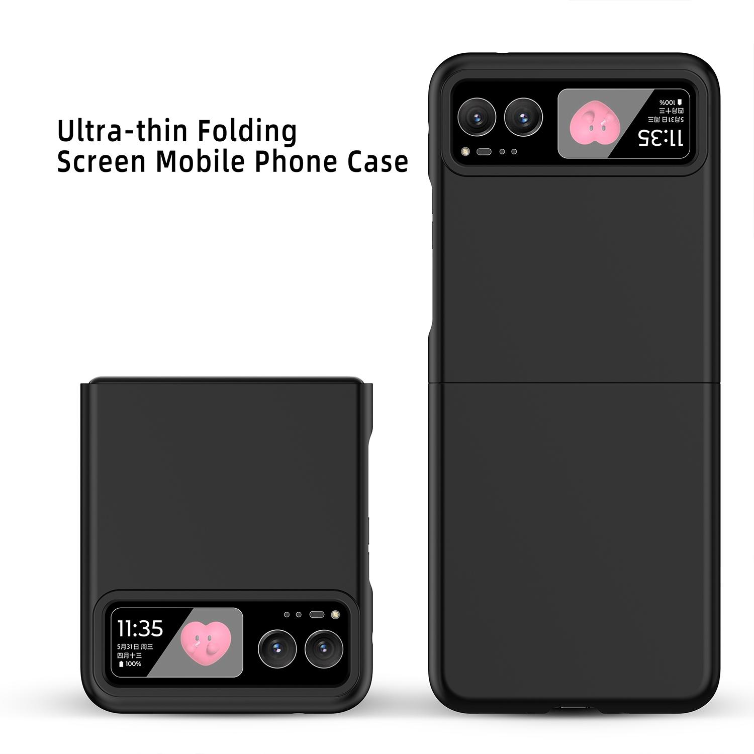 

For Motorola Razr 40 5G Rubberized PC Phone Case with Tempered Glass Rear Screen Film Black