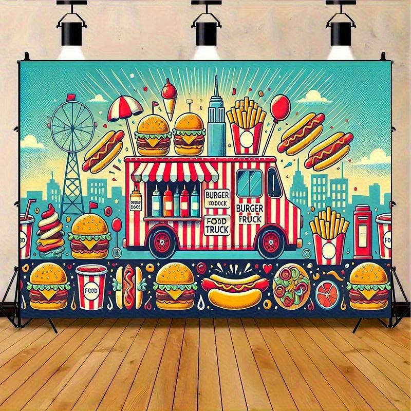 1 Piece, a Vivid Polyester Hamburger Food Truck Background, Suitable for Party, Room, Studio, Home and Garden Decoration