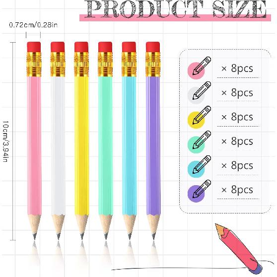 Zonon 48 Pieces Golf Pencils Mini Half Pencils with Eraser Short with Erasers Bulk Small for Kids HB Wedding Bridal School Office Writing Drawing