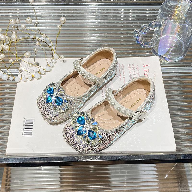 Tong Aisha crystal princess shoes season Xiaoxian foreign style pearl ladyshoes children's rhinestone single shoes