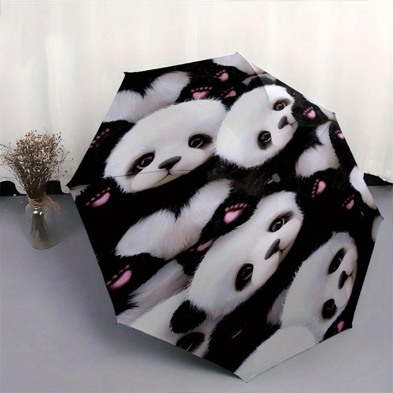 Panda Pattern Automatic Folding Umbrella 8 Ribs, Durable Iron Frame, Bright Color Pattern Compact Travel Umbrella, Suitable for Outdoor, Be