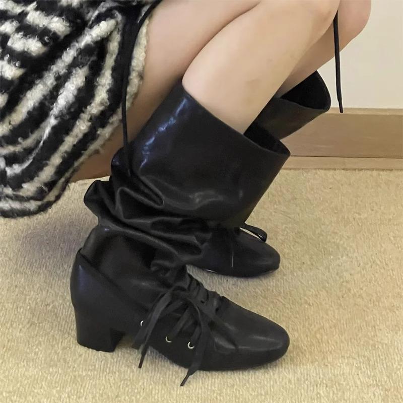 Modedesigner Dicke Absätze Damen Kniehohe Stiefel Mode Damen Schnürung Ritter Lange Stiefeletten botas de inverno feminina