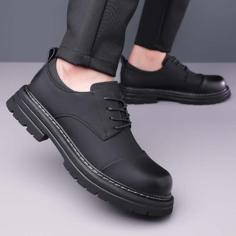 Neue Designer-Spitzen-Retro-Lederschuhe für Herren mit großer Spitze, Modische Freizeit-Plateauschuhe, Männlich, Schwarz, Britischer Stil, Arbeitsschuh, Mann
