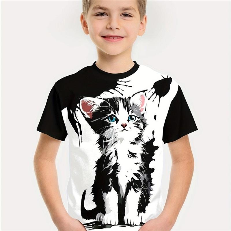 Boys Short Sleeve T-Shirt Summer Printed Kids Children's Clothing Stylish Toddler Apparel Ideal For Play And Casual Wear