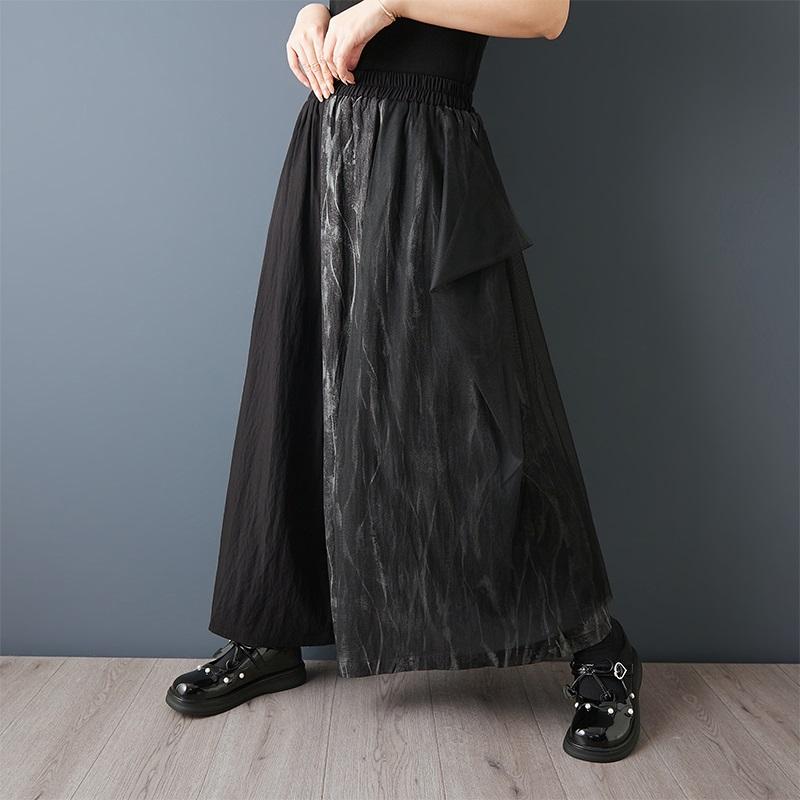 Black Plus Size Vintage High Waist Casual Loose Summer Wide Leg Pants Women Trousers