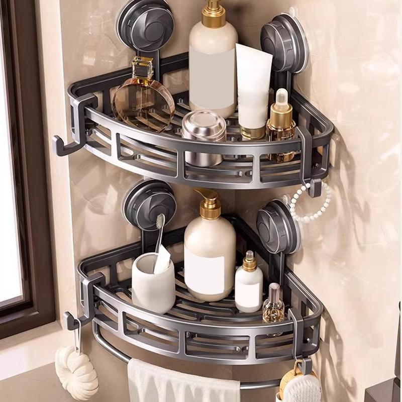 Suction Cup Organizer For Bathroom Multifunctional Bathroom Corner Shower Shelf Storage Rack For Towels Shower Gel Facial