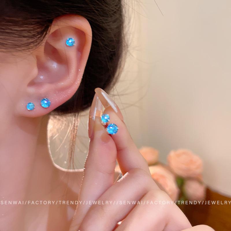 Raising Ear Holes Burst Blue Zircon Earbone Nails, Small Sleeping Ears, Popular Earrings In 2025