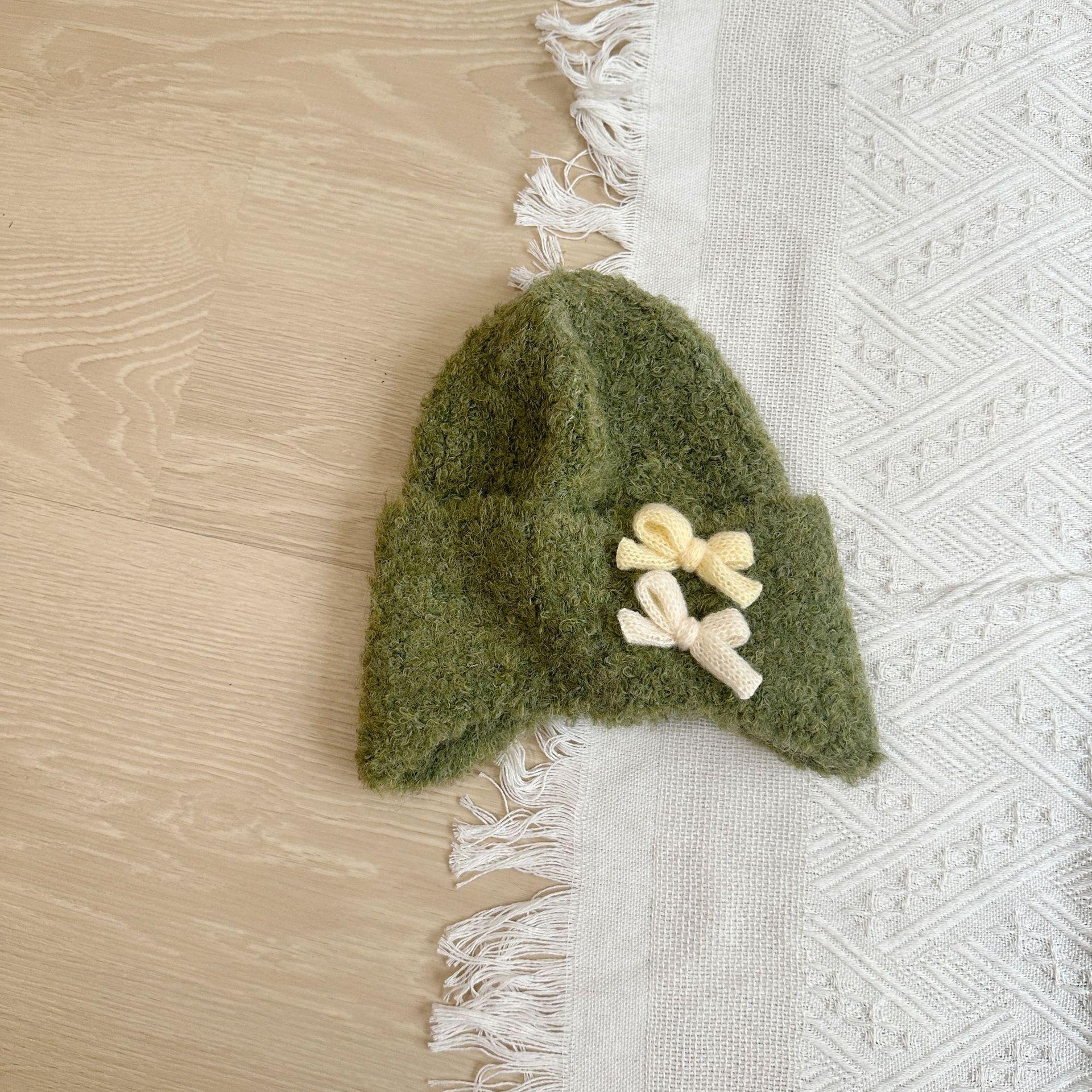 

Children s Hats New Bow Korean Style Children s Knitted Hat Wool Warm Windproof Thickened Ear Protection Woolen Hat One Size