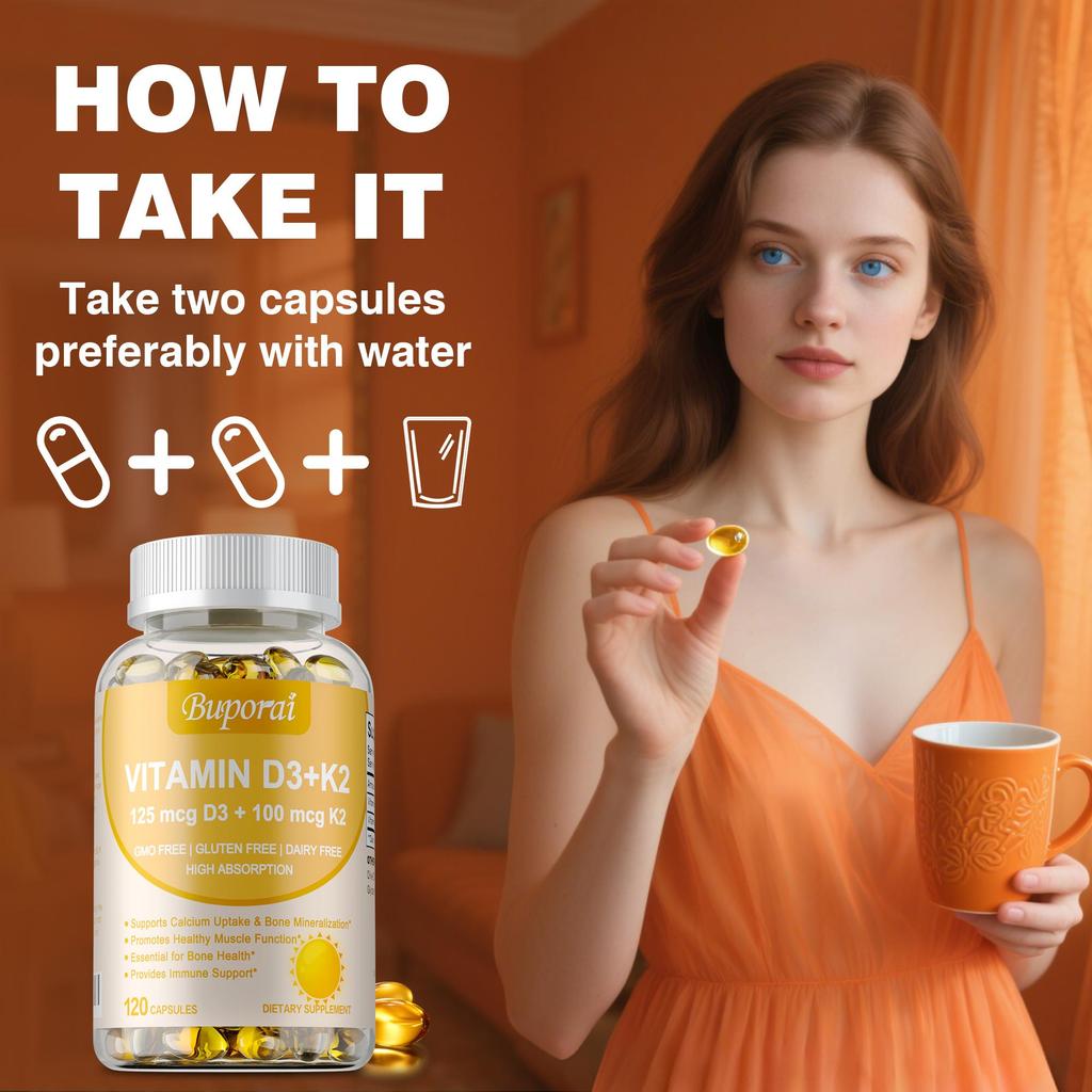 Vegetarisches Vitamin D3 + K2 - Bio D3 5000 IE + Klinisch geprüftes Vitamin K2 100 mcg - Knochenunterstützung