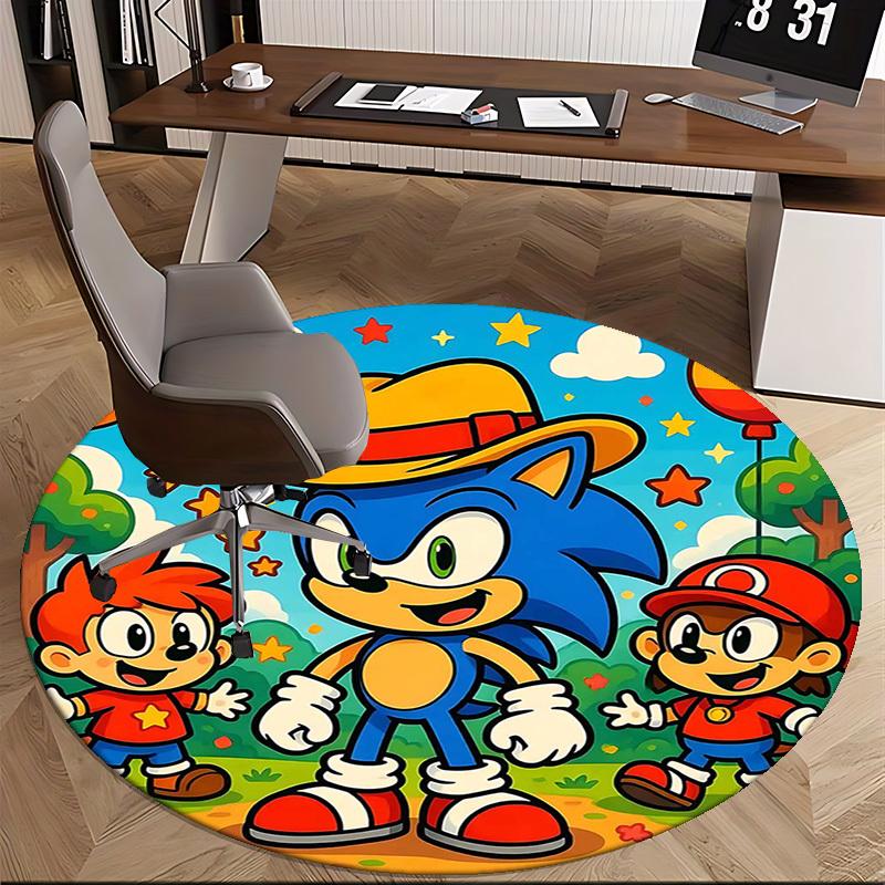 1 Stück Sonic the Hedgehog Anime Design Runder Teppich - Bürostuhlmatte, Rutschfester Teppich für Heimdekoration, Wohnzimmer, Schlafzimmer, Spielzimmer