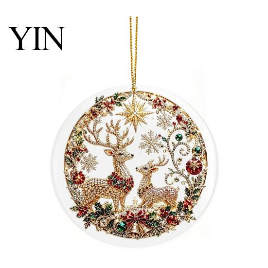 Office Holiday Decorations Christmas Acrylic Hanging Ornament, 2D Flat Double Side Printed Home Decor Santa Snowman Pendant for Tree Window, Festive