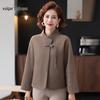 Elegant Stand Collar Spring Cardigan Jacket for Middle-Aged Women