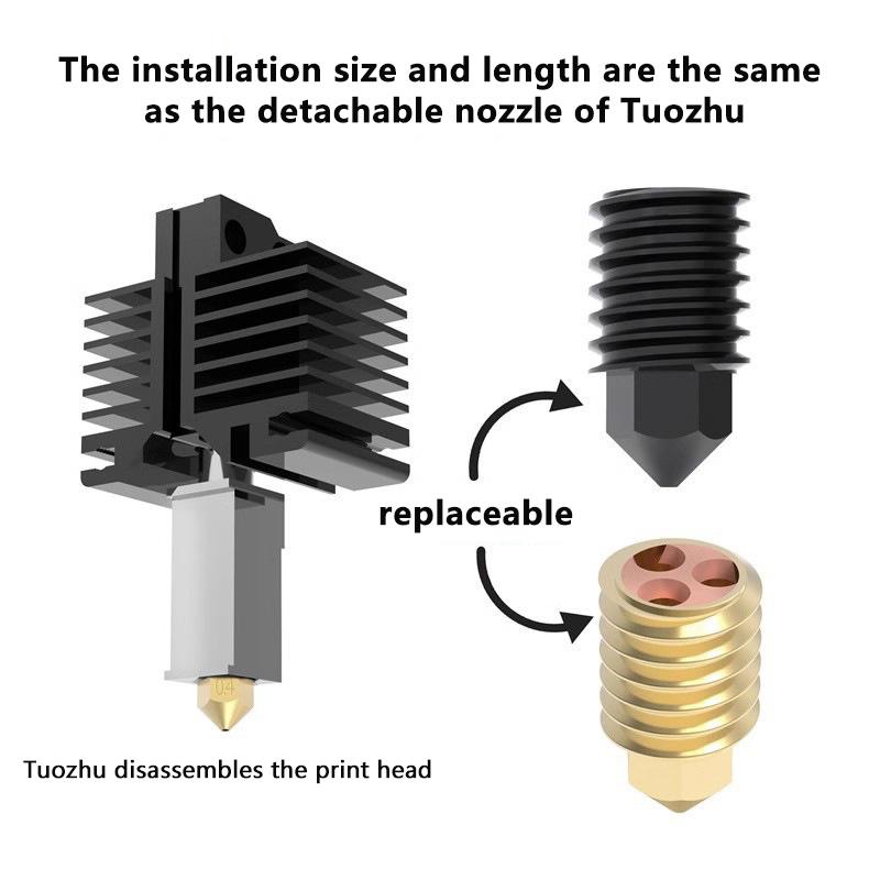 För Bambu Lab X1/P1P Munstycke 0.6 0.8 1.0Mm Härdat Stål Cht Kloning Mässingsmunstycke Uppgraderad Hotend Stål För Bambu Lab 3D-skrivare