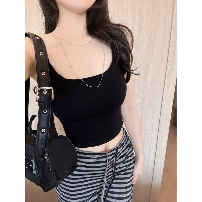 Damen Sexy U-Ausschnitt Rückenfrei Eng Ärmellos Tanktop