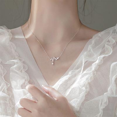 Срібло 925 проби Heartbeat кулон намисто для жінок Wave Sparkling CZ ключиця ланцюжок намисто ювелірні подарунки S-N147