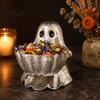 Small Item Organizer Halloween Ghost Candy Bowl, Resin Decorative Storage Dish, Silver Sculpture Gray Snack Holder, for Home Tabletop And Entryway