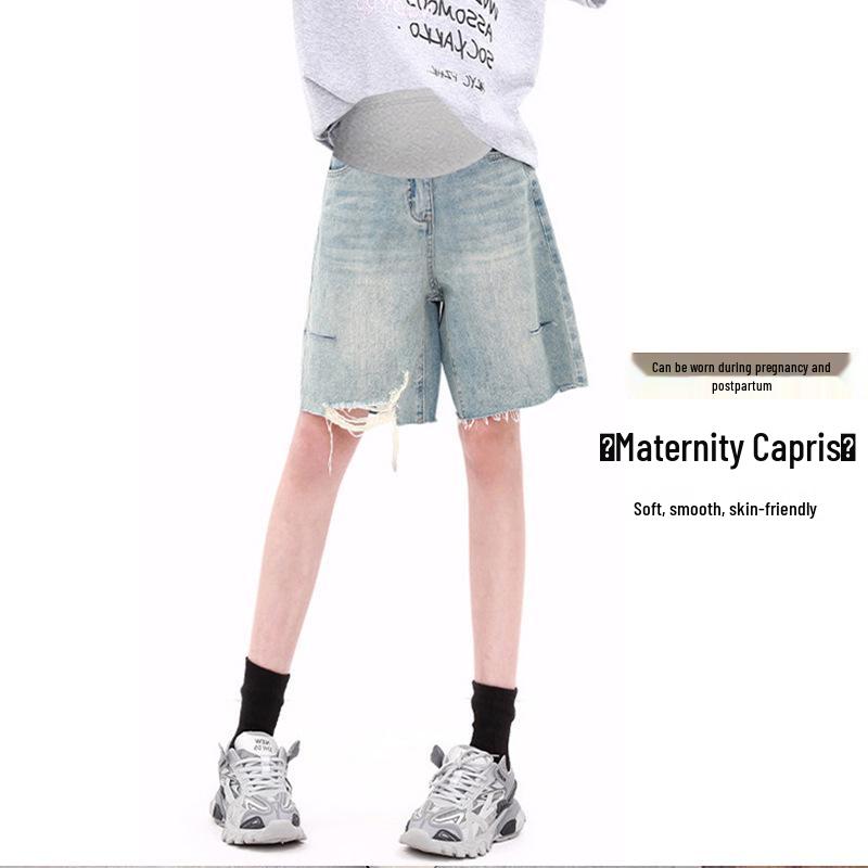 Women's Maternity Ripped Denim Shorts, 2026 Summer Collection - Loose, Wide-Leg, Age-Reducing Five-Point Style, Plus Size Available.