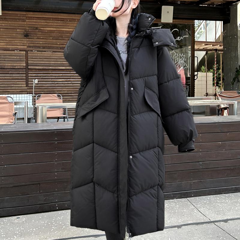 

Модные зимние куртки женские длинные парки с капюшоном свободные толстые теплые пальто повседневные женские куртки M чёрный