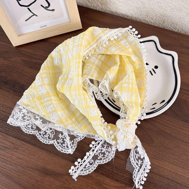 Ins Style High-end Triangular Headscarf for Summer Outings and Rural Style  New Retro Knitted Hollow Headscarf for Women